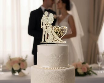 Crystal Cake Topper,Wedding Decoration,Bride and Groom, Wedding Cake Topper, Bridal Shower Gift, Birthday Decor,  Engagement Gift,Mr and Mrs