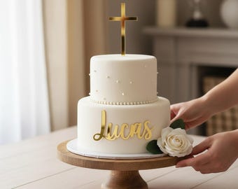 First Communion Personalized Name Christening Gifts Cake Topper Baptism Decor Baptism Decorations Cross Charm Set Communion Cake Charm