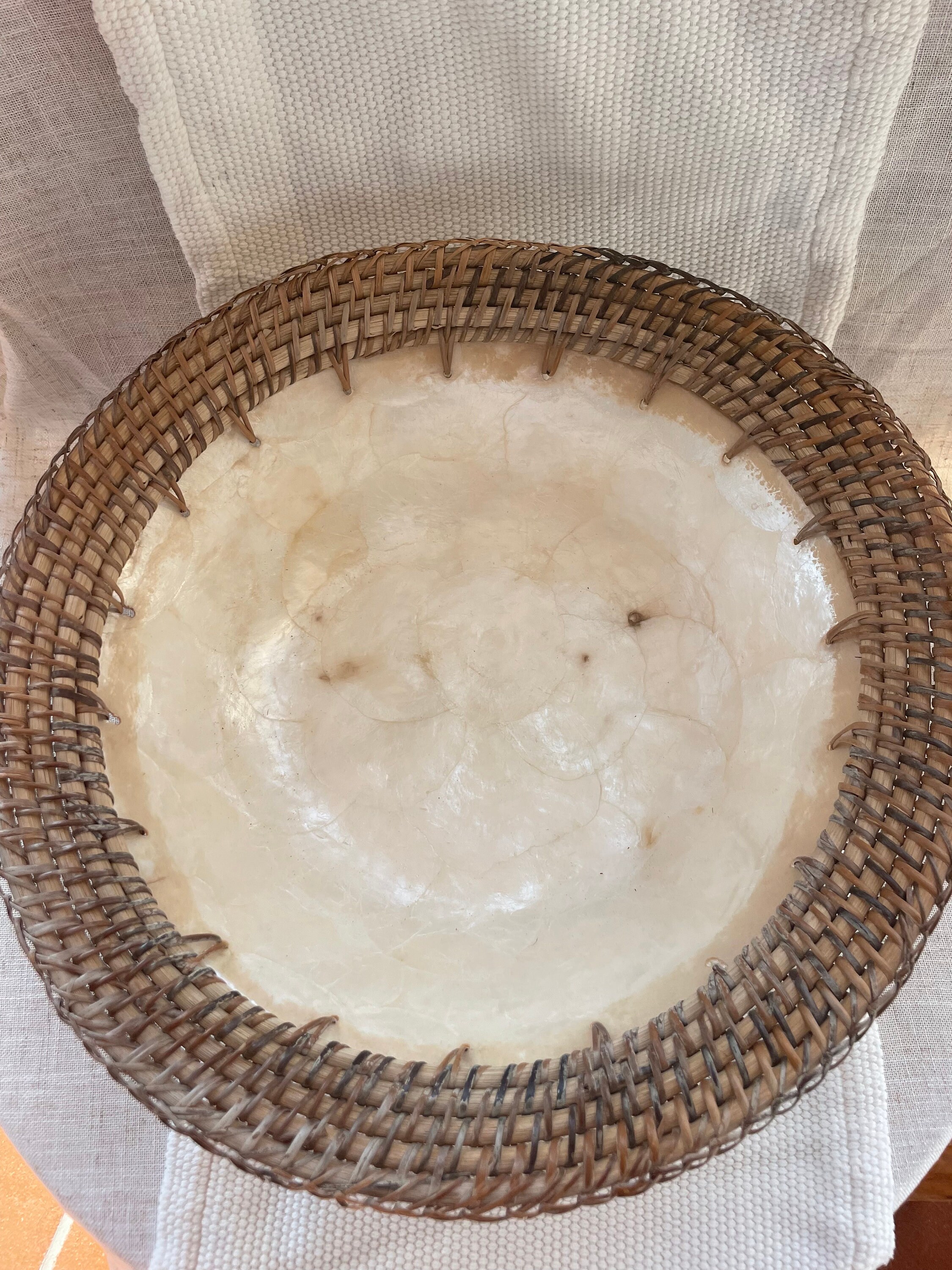 Vintage Large Capiz Shell Bowl, Mother of Pearl Serving Bowl Wicker - Etsy
