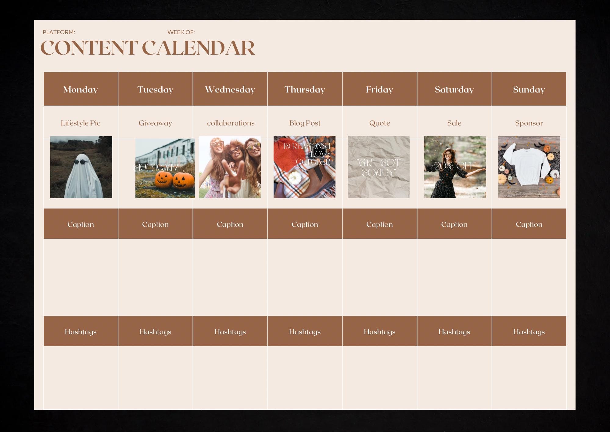 October Social Media Checklist Calendar Content Calendar