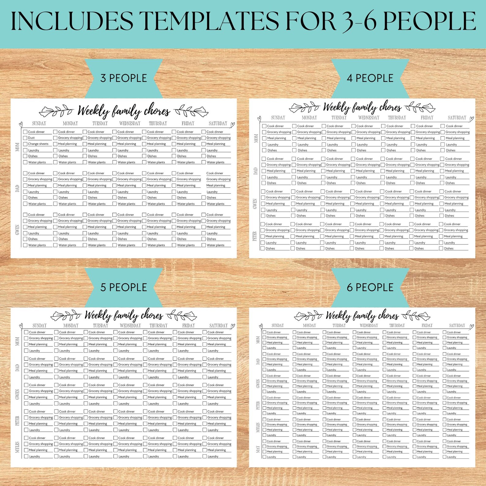 Adult Chore Chart Printable, Family Chore Chart Template, Teens, Weekly ...