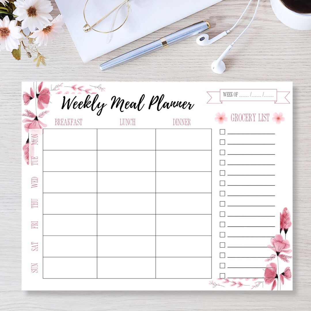 Weekly Meal Planner Printable, Minimalist Weekly Menu Planner, Instant ...