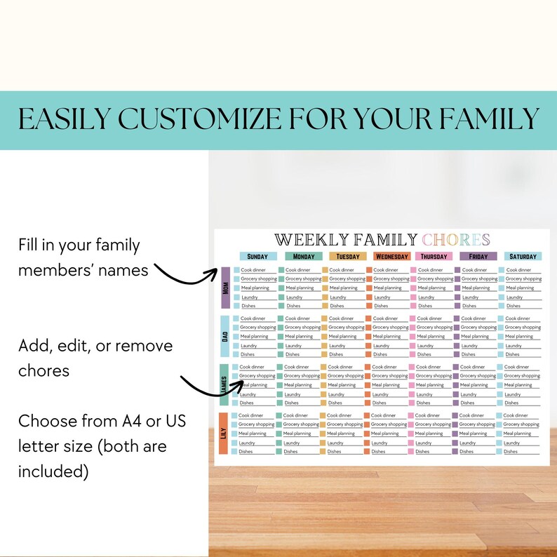Adult Chore Chart Printable, Family Chore Chart, Teens, Printable ...