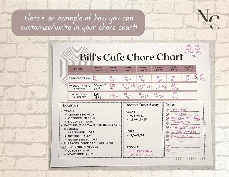 Editable Chore Chart for Kids Printable | Perfect for Families and for Roommates | Kids Chore ...