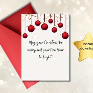 Druckbare Weihnachten und Neujahr Karte - Festliche Urlaub Gruß - Digital Sofort Download für frohe und helle Wünsche