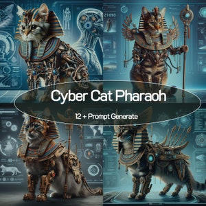 Cyber Cat Pharaoh Designs Midjourney Prompts, AI Art,Prompt, Midjourney AI Art, Learn Midjourney, Digital Art, AI Generate, Art Print