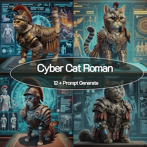 Cyber Cat Roman Designs Midjourney Prompts, AI Art,Prompt, Midjourney AI Art, Learn Midjourney, Digital Art, AI Generate, Art Print