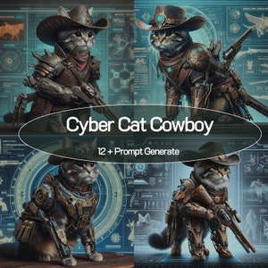Cyber Cat Cowboy ontwerpt Midjourney Prompts, AI Art, Prompt, Midjourney AI Art, Leer Midjourney, Digitale Kunst, AI Generate, Art Print