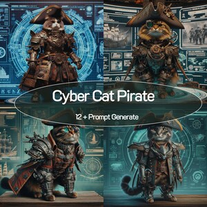 Cyber Cat Pirate Designs Midjourney Prompts, AI Art,Prompt, Midjourney AI Art, Learn Midjourney, Digital Art, AI Generate, Art Print