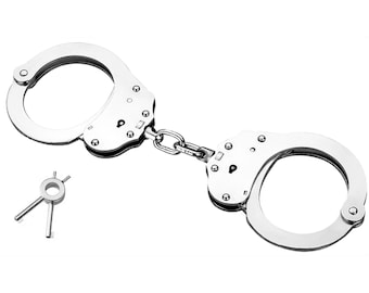 PRO-CUFF England Professional Grade Heavy-Duty Steel Double-Lock Chain-Link. NIJ Standard Certified. Silver Handcuffs with 2 Keys