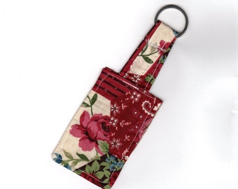 Red rose fabric keyring, cotton anniversary gift, handmade luggage tag, letterbox gift made in Yorkshire