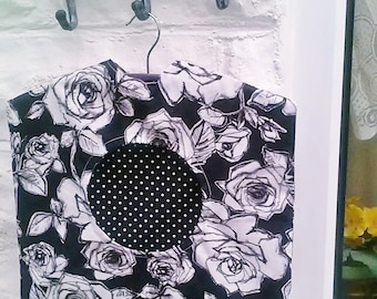 Lined Peg Bag, Black Roses Cotton Peg Bag includes a Wood Hanger, Laundry Bag made in Yorkshire