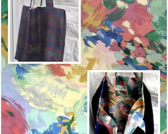 Eco Friendly Upcycled Shoulder Bag, Reusable Lined Bag, Handmade Braided Keyring
