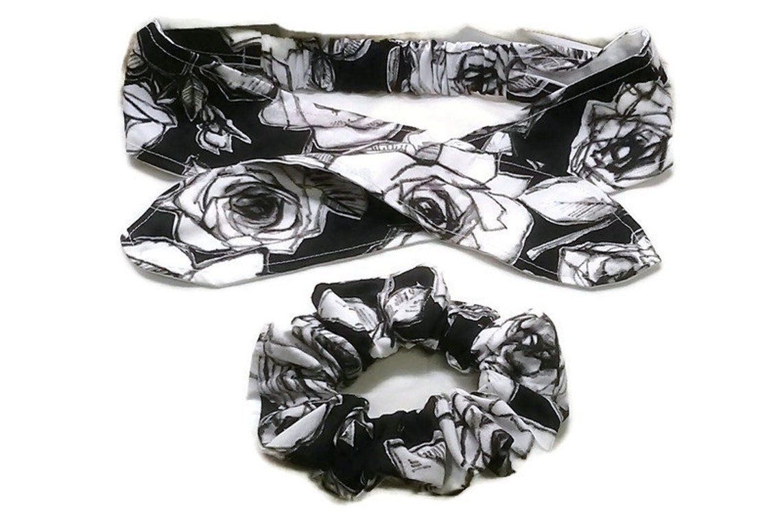 Black Rose Headband, Black Floral Hair Accessory, Cotton Reusable