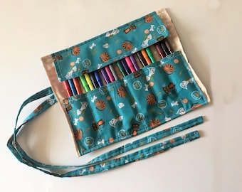 Green Cat Pencil roll, Cat Scrunchie, handmade in Yorkshire
