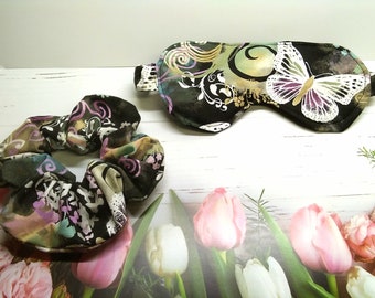 Butterfly sleep mask with butterfly scrunchie, Letterbox Gift Set, made in Yorkshire