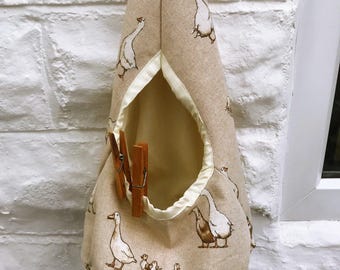 Duck Peg Bag, Linen Storage Bag for Pegs, handmade in Yorkshire