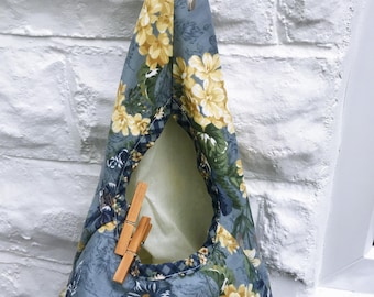 Blue Floral Peg Bag, Wigwam Cotton Storage Bag for Pegs, handmade in Yorkshire