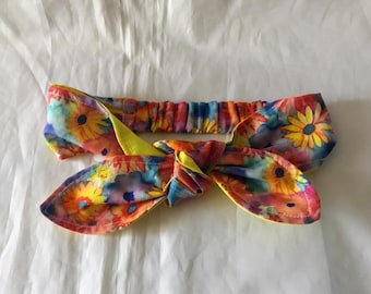 Yellow Floral Cotton Headband & Scrunchie -  Handmade in Yorkshire