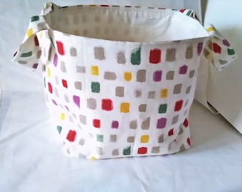 Fabric storage box with handles, cream linen fabric basket, letter box gift handmade in Yorkshire