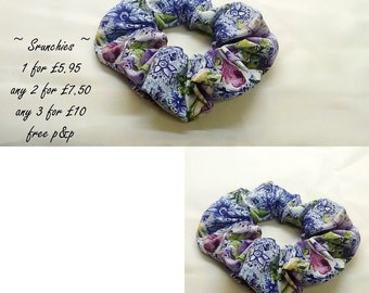 Purple Floral Scrunchie Top Knot Lilac Headband Tie Up Hairband for Women, Woman Hair Accessories, Elasticated Headband
