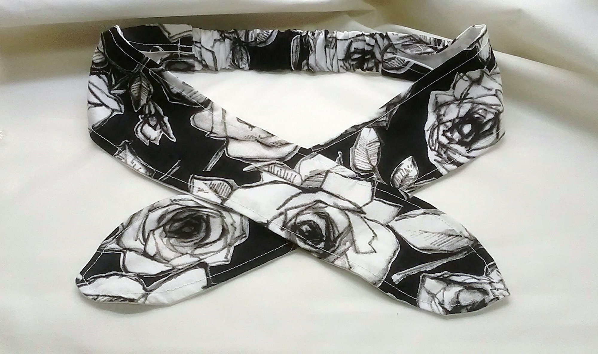 Black Rose Headband, Black Floral Hair Accessory, Cotton Reusable