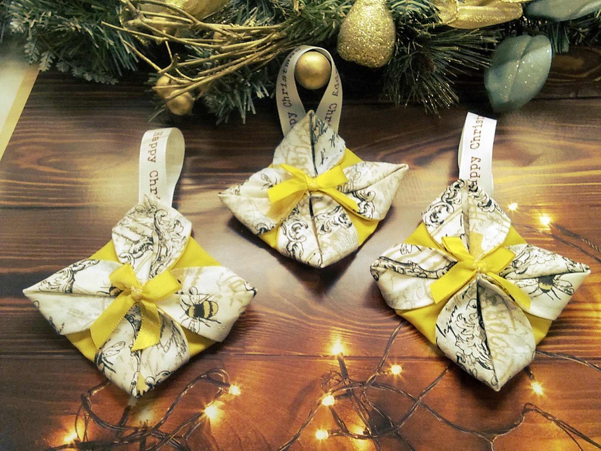 Christmas Folded Fabric Tree Ornament, Handmade Tree Decorations