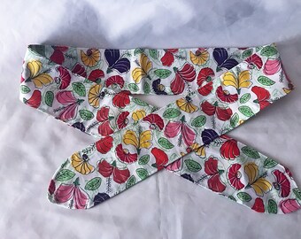 Self Tie Headband, Scrunchie, White Floral Hair Tie,  Letter Box Gift from Yorkshire