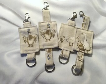 Letter Box Gift Ducks Linen Keyring  Luggage Tag Geese Keyfob,  Eco Friendly Fabric Keychain Made in Yorkshire
