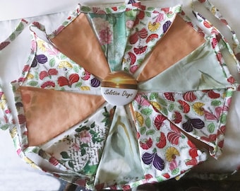 Floral Cotton Bunting: White & Green Double Sided Flags, Handmade