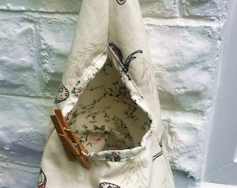 Owl Peg Bag, Linen Storage Bag for Pegs, handmade in Yorkshire