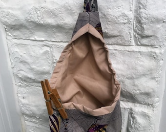 Hot Air Balloon Linen Peg Bag, Lined Storage Bag for Pegs, handmade in Yorkshire