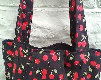 Shoulder Bag Cherries Lined Casual Tote Bag, handmade in Yorkshire