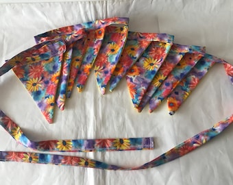 Floral Cotton Bunting: Yellow & Orange Summer Decor, Handmade in Yorkshire