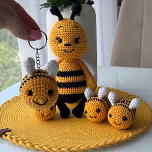 Cute Bee Decor, Cute Crochet Bee Plushie, Crochet Keychain, Pocket Bee, Bumble Bee,  Beekeeper&#39;s gift, Bee accessory, Emotional Support Bee