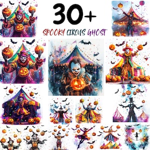 Spooky Circus Ghost PNG-bundel – griezelige clown Clipart, Halloween Circus digitale kunst, sublimatieontwerpen, Spooky Clipart, commercieel gebruik