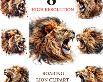 Roaring Lion Clipart Bundle, Safari Animal PNG (Digital Download)