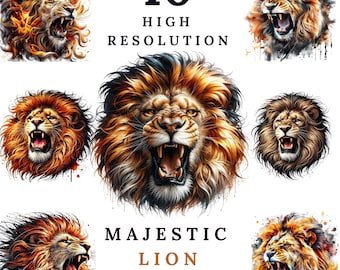 Roaring Lion Clipart Bundle, Majestic Safari Animal Art (Digital Download)