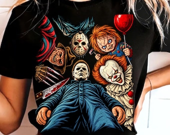 Retro Horror Movie Characters PNG, Halloween Slasher Film Design, Digital Download