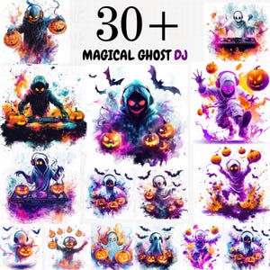 30+ Magischer Geist Kopfhörer PNG Bündel - Halloween Geist Clipart, DJ Geist Sublimation, gruseliges Halloween, Musikthema, digitaler Download