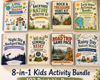 Kids Activity Bundle, 102 Pages, Screen-Free Summer, Road Trip, Nature Games (Digital Download)