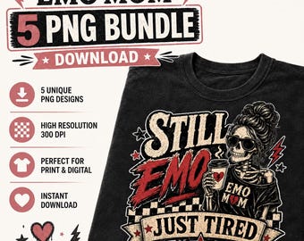 Emo PNG Bundle, Funny Mom Shirt Designs, Skeleton SVG Art, Punk Rock Digital Download, Music Sublimation PNG, Mom Clipart