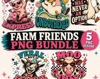 Funny Animal PNG Bundle, Farm Animal Graphics, Silly Goose SVG, Sassy Pig T-shirt Design, Feral Digital Download, Animal Sticker Designs