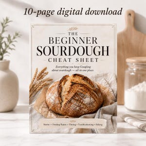 Sauerteigbrot-Spickzettel (digitaler Download), Anleitung für Sauerteigstarter, Fütterungsverhältnisse, Brotbackzeitplan, Fehlerbehebung bei der Fermentation (PDF)