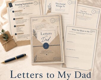 Letters to Dad Printable Journal, Father’s Day Gift for Dad, Dad Keepsake Memory Book, Gift from Daughter or Son, Sentimental Dad Gift PDF
