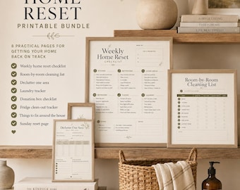 Home Reset Printable Bundle, Cleaning Checklist, Declutter Planner, Laundry Tracker, Sunday Reset, Fridge Clean Out, Home Organization
