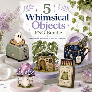 Garden PNG Bundle, Cute Ghost Clipart, Whimsical Digital Download, Cottagecore SVG, Sticker Art Bundle