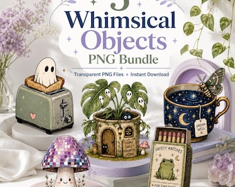 Garden PNG Bundle, Cute Ghost Clipart, Whimsical Digital Download, Cottagecore SVG, Sticker Art Bundle