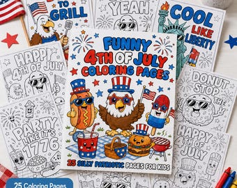 Funny 4th of July Coloring Pages for Kids, Printable Patriotic Coloring Book, July 4th Activity Pages, BBQ Party, Instant Download PDF
