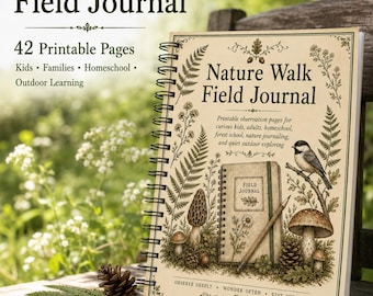 Nature Walk Field Notes Printable Journal 42 Pages, Homeschool Nature Study Pages, Mushroom Plant Bird Watching Logs, Outdoor Scavenger Hunt